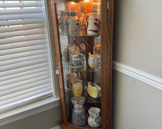 Oak 1 Door Lighted Corner Curio Cabinet (22"W x 16"D x 60"H)