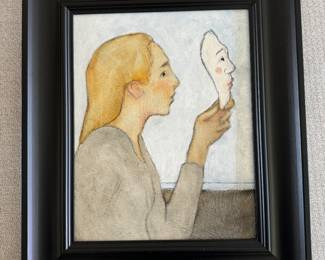 Framed "The Space Between the Mask and the Face" Oil on Board by Rick Sorten signed by the Artist on the Back