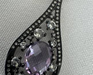 14K White Gold Floating Pendant with (7) Invisibly Set Round Diamonds on 14K White Gold Wheat Chain