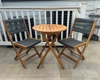 IDZO Modern Foldable Bistro Set with Rope Design Side Chairs (27"D x 14"W x 34" Back Height) & Foldable Round Table (23-1/2"D x 28"H)