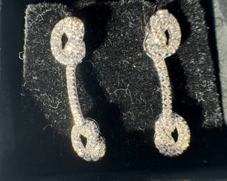 18K White Gold Diamond Drop Earrings, Knot Design with 1/2Ct 68 total small round diamonds