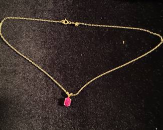 14K Gold Necklace with 14K Gold & Ruby Pendant