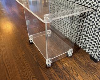 Lucite Side Table on casters (24"W x 16"D x 21"H)