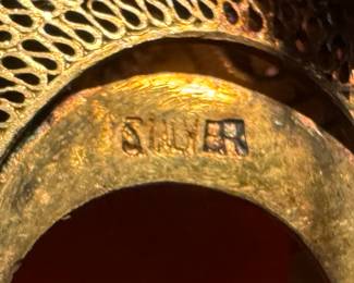 Chinese Enamel & Agate Sterling Silver Brooch