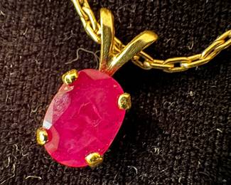 14K Gold Necklace with 14K Gold & Ruby Pendant
