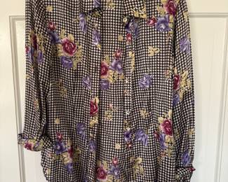 Women's Vintage Ishyu Floral Silk Blouse Size M