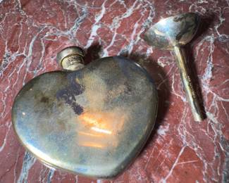 Tiffany & Co Sterling Silver Heart Shaped Perfume Bottle with Sterling Silver Funnel