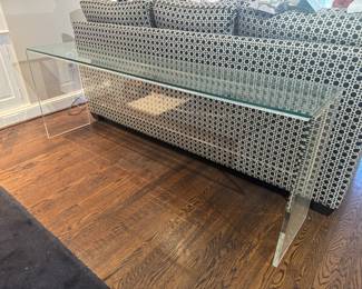 Lucite Base with Glass Top Console Table (70"W x 14"D x 25-1/2"H)