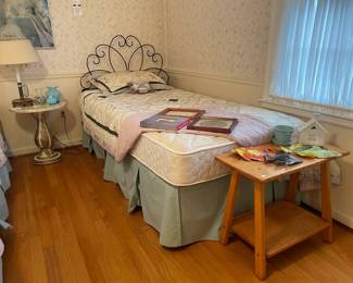 Twin Sized Bed Frames, Kindel Side Table, Pillows