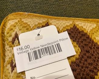 Vintage Yellow Needlepoint Pillow