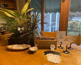 1980 Handmade Owl Recipe Box,  Fris Martini Glasses, 	Plants in Planters