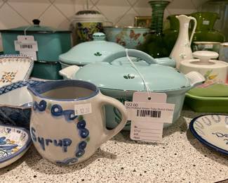 Dru Holland Green Tulip Dutch Oven, Vintage Turquoise Enamelware