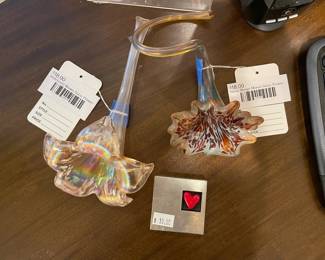 Iridescent Blown Glass Flower, Hand Blown Mixed Glass Flower
