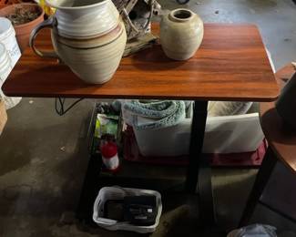pottery, wooden table