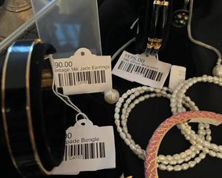 Vintage 14k jade earrings, 14k onyx bracelet, Kate Spade Bangle