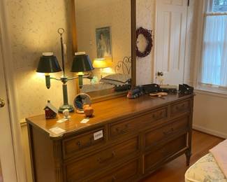 Dresser, Mirrors, Toleware Double Arm Lamp
