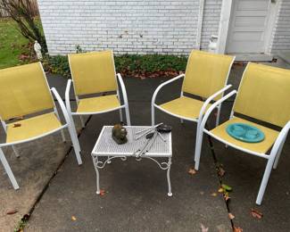 Yellow Stacking Outdoor Chairs, Metal Outdoor Drink Table