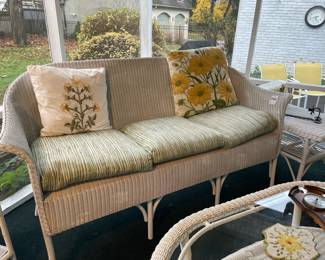 White Wicker Loveseat, pillows