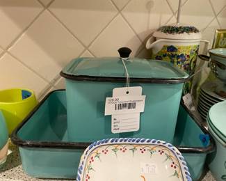 Vintage Turquoise Enamelware, Glassybaby Votive Candle Holder Set