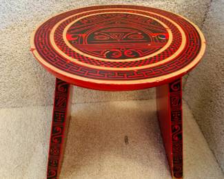 Red Hand Painted Peruvian Stool