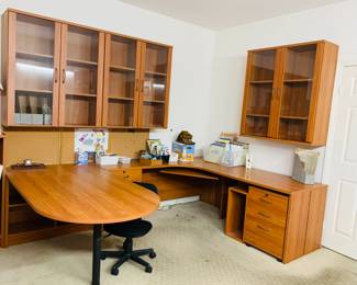 Plummers Scanbirk Complete Home Office including Desk, Filing Cabinets, Display Cabinets