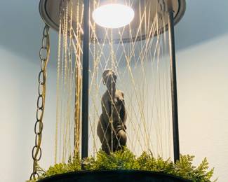 Vintage Large Johnson Industries Hanging Greek Goddess Rain Swag Lamp - 42" tall