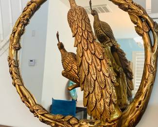 Mid Century Double Peacock Giltwood Wall Mirror