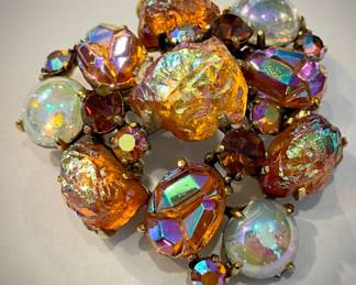 VIntage signed Shiarapelli lava rock cabochon brooch. 