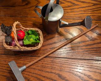 American Girl garden, veggies, basket, watering can & hoe
