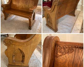 Antique wood pew from historic Central Christian Church, Greenville, Texas.