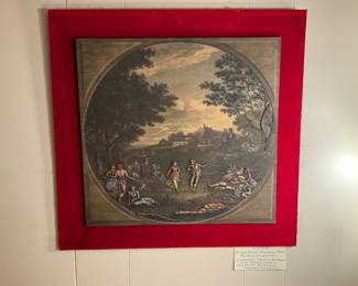Antique engraving plate “The Rural Italian’s Ball” 1775 by printmakers Francesco Bartolozzi and Francois Vivares after Francesco Zuccarelli’s original oil painting.