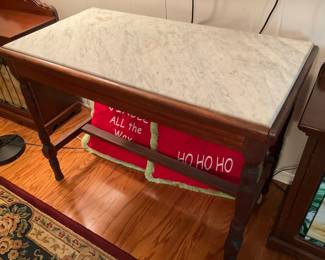 Antique marble top console table. Would be great as a kitchen island! 

