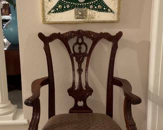Pulaski Chippendale style dining chairs, one arm chair and three side chairs.