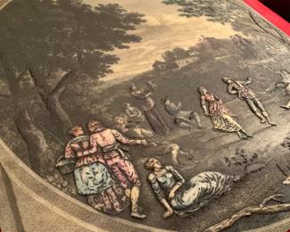 Antique engraving plate “The Rural Italian’s Ball” 1775 by printmakers Francesco Bartolozzi and Francois Vivares after Francesco Zuccarelli’s original oil painting.