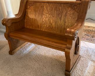 Antique wood pew from historic Central Christian Church, Greenville, Texas.