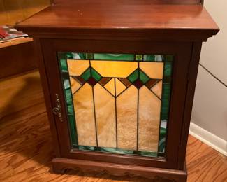 Stained glass lighted custom side tables (2). 