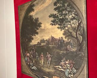 Antique engraving plate “The Rural Italian’s Ball” 1775 by printmakers Francesco Bartolozzi and Francois Vivares after Francesco Zuccarelli’s original oil painting.