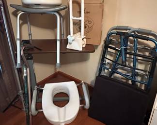 Bedside Table; Walkers; Canes; Raised Toilet Seats; Bathtub Bar; Shower Seat; IV Pole; Foot Massager