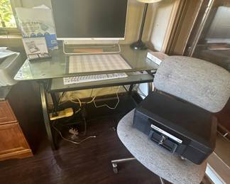 Glass Top Desk; Fire Safe Box; Desk Chair; (Computer NOT part of the sale)
