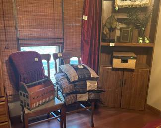 Vintage Chairs (2); Matching Pillows; Cabinet; Decor