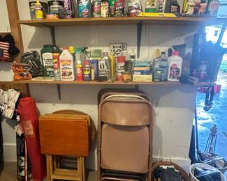 Bagged Chairs; TV Trays; Metal Folding Chairs; Rag Towels; Bug Sprays; Oil; Lighter Fluid; Car Cleaners