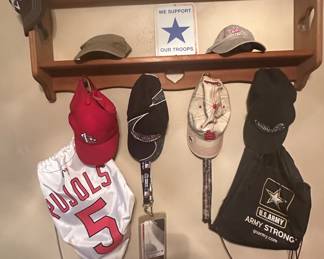 Baseball Caps; Wooden Shelf
