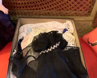 Box of hand made clothes with Effanbee doll