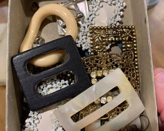 Box of vintage buckles