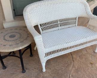 Great Wicker Bench And Stone Table
