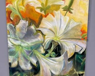 White W Orange Petunias Signed Original Watercolor By Edward Holmberg