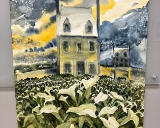 White Calla Lillies 2 Signed Original Watercolor By Edward Holmberg
