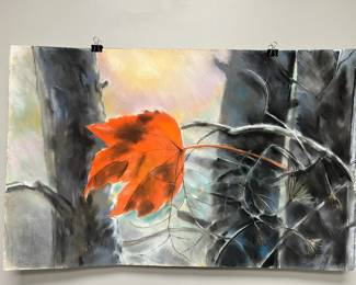 Red Leaf Landscape Signed Original Watercolor By Edward Holmberg