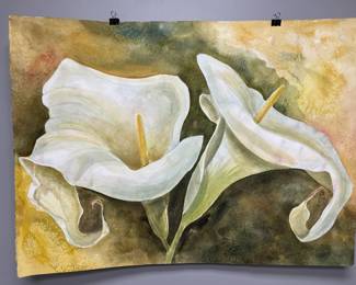2 Calle Lillies Signed Original Watercolor By Edward Holmberg