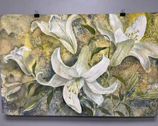 White Lilies W Corn Signed Original Watercolor By Edward Holmberg